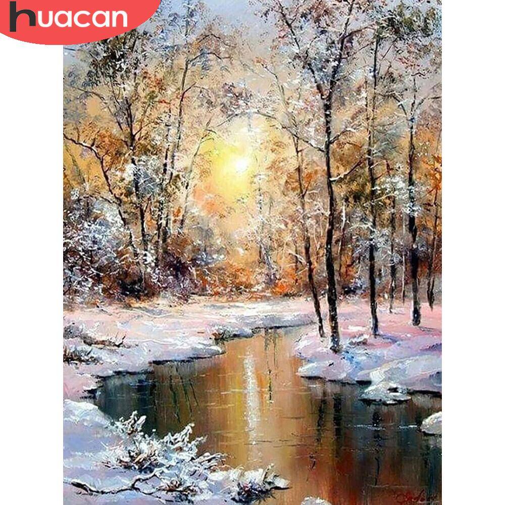 Embroidery Xmas - HUACAN Diamond Painting Winter Snow Landscape