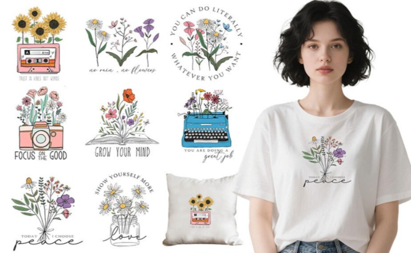 Embroidery On Shirt - Cartoon Floral Flower Iron On Heat