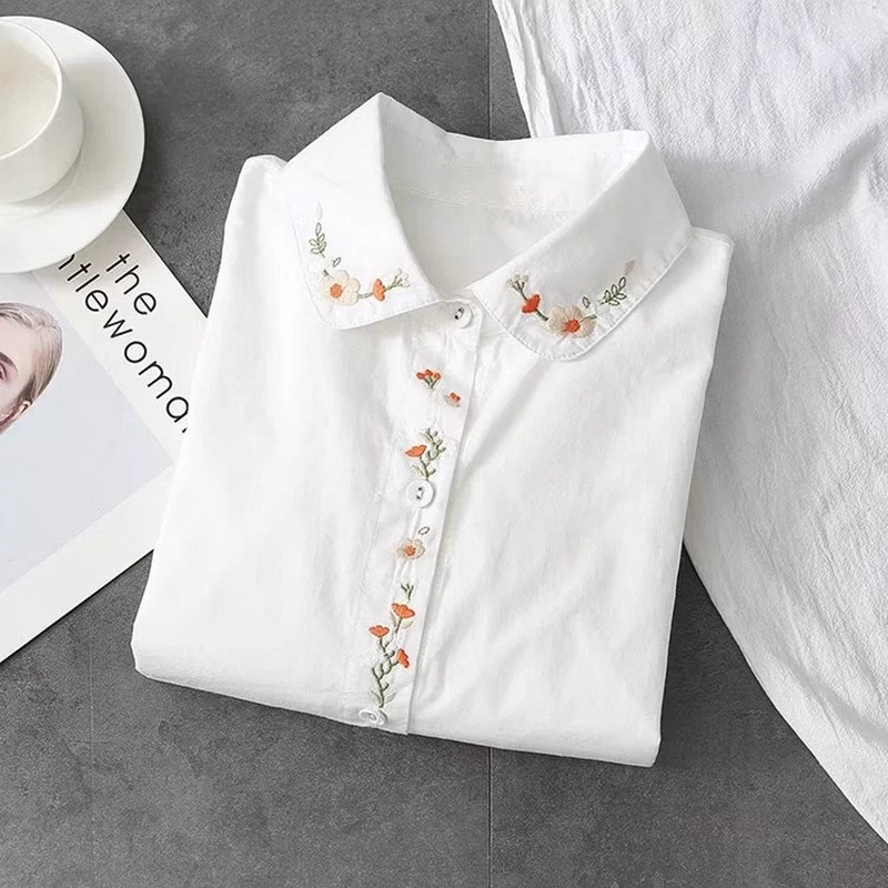 Embroidery On Shirt - New Pure Cotton White Shirts Women