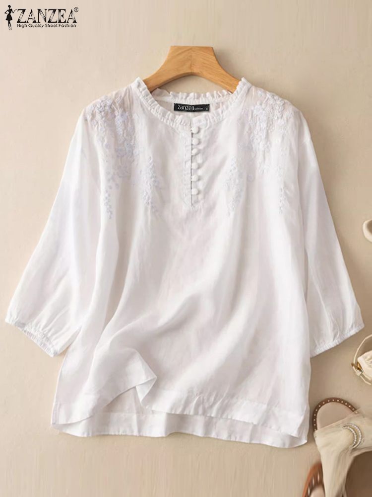 ZANZEA Summer Vintage Shirts E - Embroidery Workshop review and price