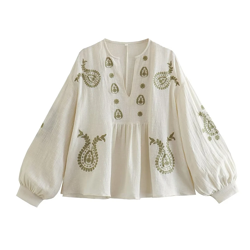 Womens New Loose Cotton Embroi - Embroidery On Shirt review and price