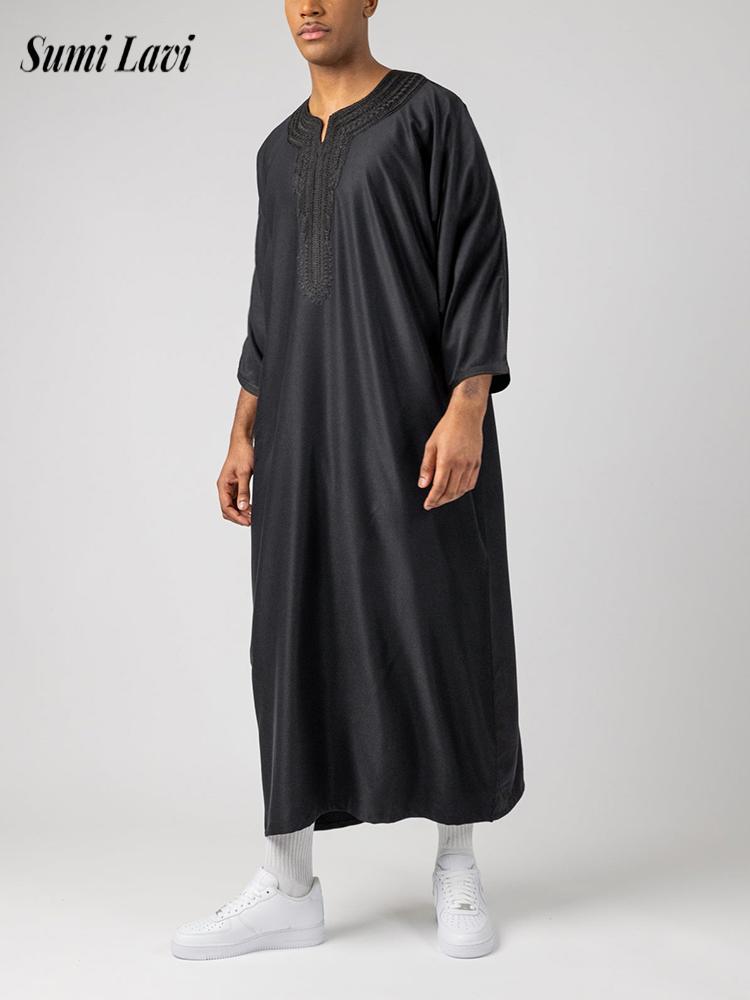 Summer Kaftan Muslim Mens Half - Embroidery Arabic review and price