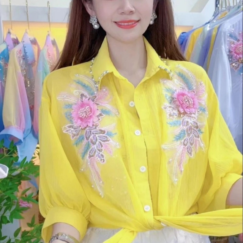 2024 Summer New Office Lady Te - Embroidery On Shirt review and price