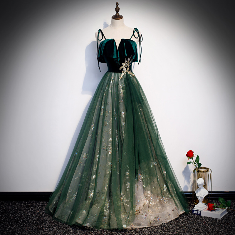 Emerald Green Velvet Top Tulle - Embroidery Gold review and price
